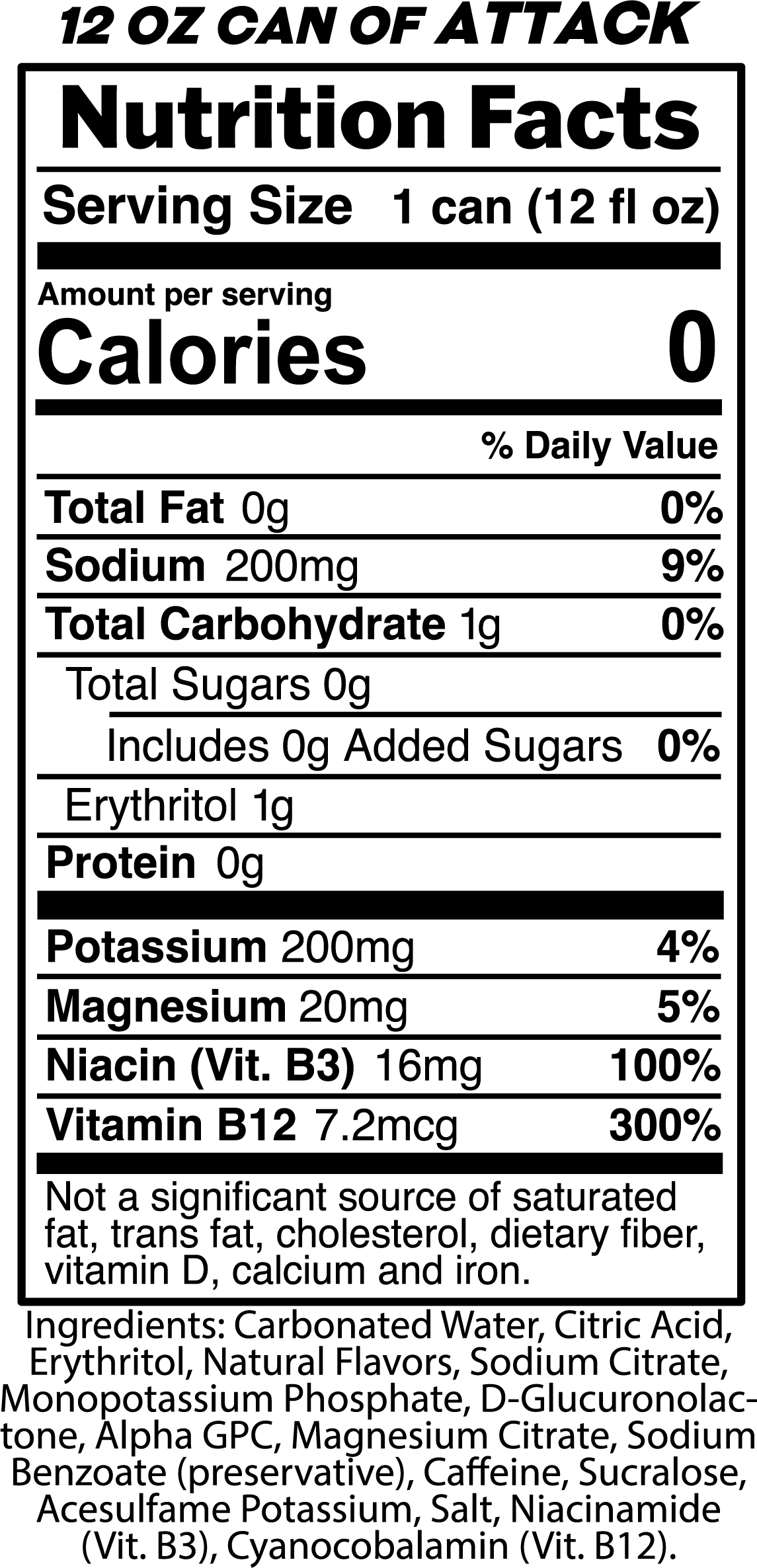 Attack Energy Nutrition Facts - 12oz can